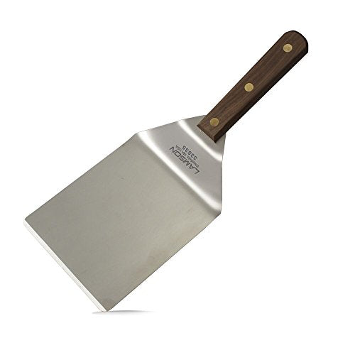 Lamson Wide Hamburger Turner with Riveted Walnut Handle, Stainless Steel, 5 x 6"