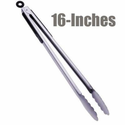 16-Inch Stainless Steel Tong, Serving Tong, Wide Scalloped Gripping Edge, Barbecue Grilling Tong, BBQ Tong, Joint-Lock