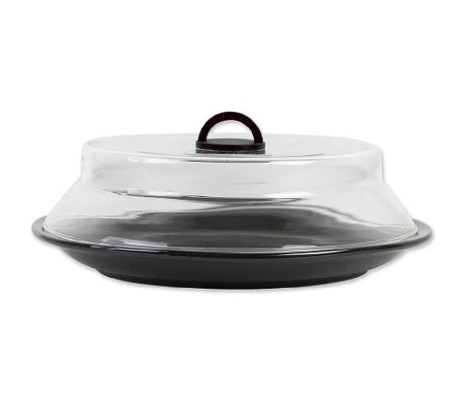 11" Microwaveable Glass Plate Cover with Black Silicone Handle by Catamount Glassware