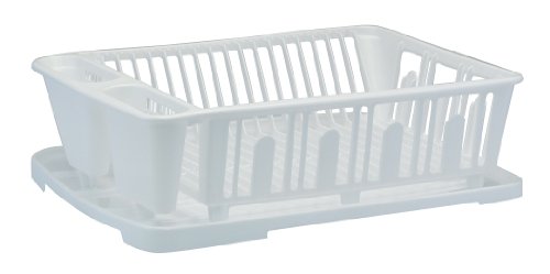 United Solutions Two Piece Dish Rack and Drain Board Set in Red-2 Piece Large Sink Set Includes Dish Drainer and Drain board with Room for 14 Plates