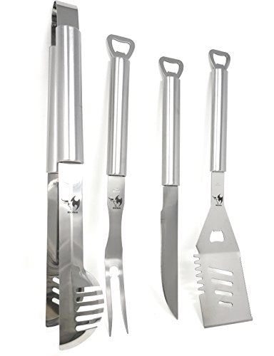 Kona Best Grill Set - Plus Grilling Must-Have Bottle Opener Handles - Barbecue Tools Gift Set With Premium 18" Stainless Steel Accessories - Everything You & Dad Need, Including Travel Case