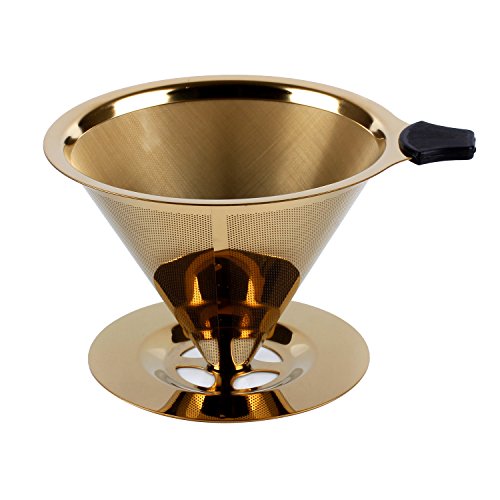 Clever Coffee Filter Dripper - Titanium Coated Gold Stainless Steel Coffee Filter with Cup Stand, Permanent Reusable Paperless Hand Cone Drip Pour Over Coffee filters –Carefree Life