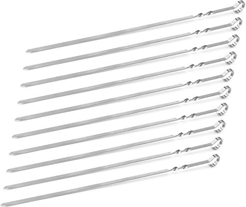 15-inch Stainless Steel Flat Shish Kebab BBQ Skewers with S-hook Value Pack of