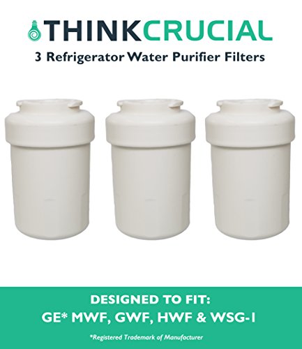 3 Water Purifier Filters Fit GE Smart Water Refrigerator MWF, GWF, GWFA, GWF01, GWF06, MWFA HWF, 46-9991, WSG-1, WF287 & EFF-6013A, Designed & Engineered by Think Crucial