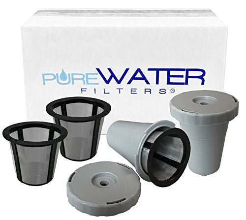 PureWater Filters Two My Cup Pods with 2 Extra Mesh Filters Compatible for Keurig Single Serve Brewer Models K10 K45 K55 K65 K75 Platinum Plus