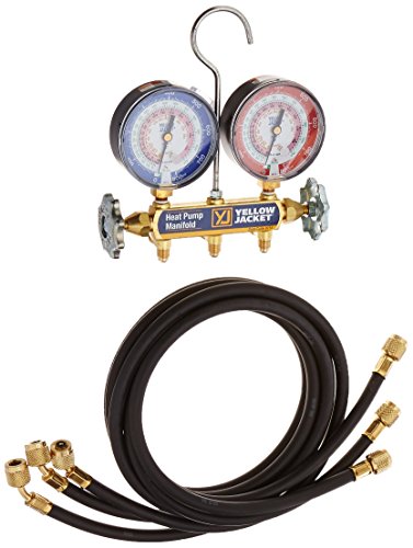 Yellow Jacket 42044 Heat Pump Manifold with 60" Black Plus II 1/4" Hoses, R-22/407C/410A