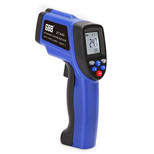 GBB Infrared Thermometer Non Contact Digital Laser Temperature Gun, -50°C~750°C (-58 °F ~ 1382°F) Emissivity Adjustable Memory Function