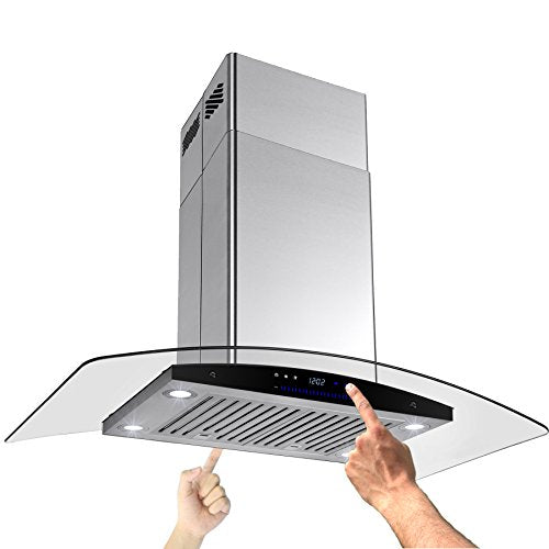 AKDY New 36" European Style Island Mount Stainless Steel Range Hood Vent Swiping Sensor Control W/Both Side Accessible Control AZ-H601C-90