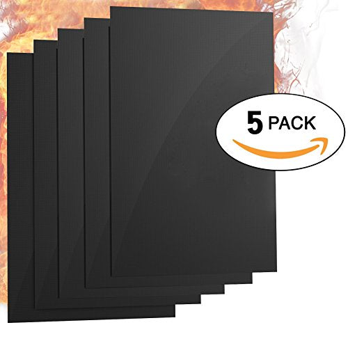 Asdomo Non-Stick BBQ Magic Grill Mat Perfect for Baking on Gas,Heat Resistant Barbecue Sheets For Grilling Meat,Veggies,Seafood (Set of 5)