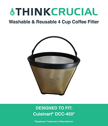 High Quality GTF4 Gold Tone Washable and Reusable Coffee Filter, Fits Cuisinart Coffee Maker DCC-450, by Think Crucial