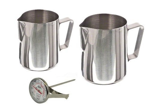 Stainless Steel Frothing Milk Steaming Pitcher 12 oz and 20 oz with Thermometer Set