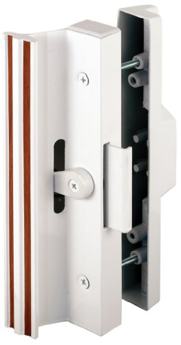 Slide-Co 141845 Sliding Patio Door Handle Set, 4-15/16 in., Extruded Aluminum, Clamp Latch, White w/Wood Grain