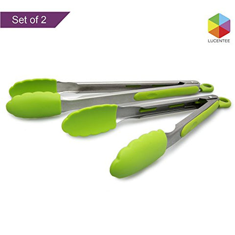 Lucentee¨ 2-Piece Tong Set - 9" Salad Tongs / 12" Barbecue (BBQ) Tongs - Stainless Steel Food Tongs with Silicone Tips for Extra Grip