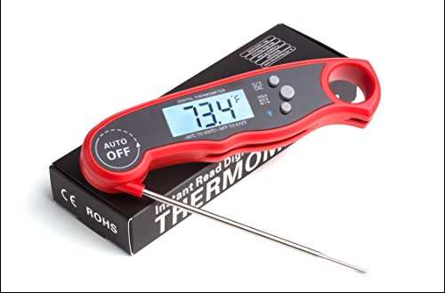 Digital Meat Thermometer Waterproof Fast Instant Read Foldable Kitchen Tool for BBQ accessories Best Food and Kitchen Thermometer Backlit with Calibration Red BBQ, Grill Accessories