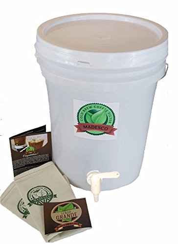 One 5-Gallon-sized Cold-brew Coffee Brewer/Dispenser including Two Restaurant-sized Madesco Senior Grande Reusable Filters w/Liners