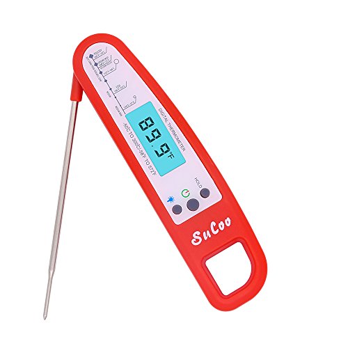 Instant Read Pocket Thermometer with Backlight by SuCoo, High-performing Digital Cooking Thermometer with Magnetic Back and Long Probe for Food, Meat, BBQ, Baking, Bath Water, Milk and Candy