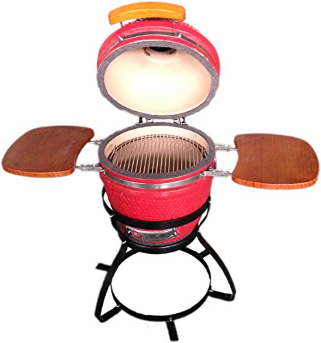 BEACON Ceramic Grill, Red with Side Trays & Metal Stand
