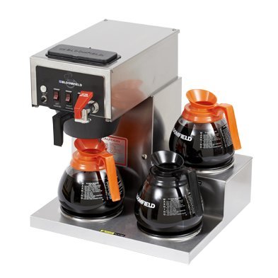 Bloomfield 8572D3F Koffee King Automatic Coffee Brewer, Low Profile, Pour-Over Option, Single, Faucet, 3-Warmer, Right Stepped, Stainless Steel, 17" Depth, 16 1/4" Width, 16 7/8" Height