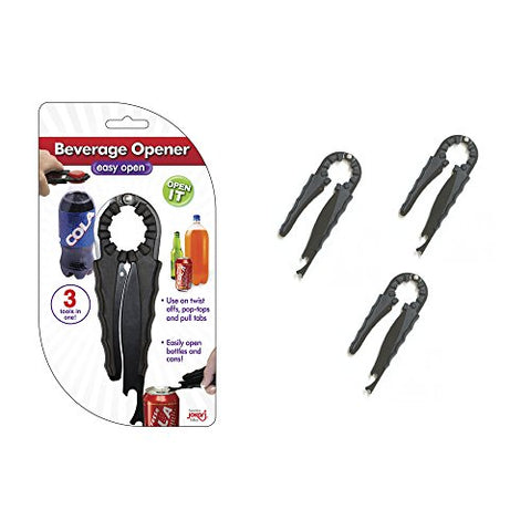 Beverage Opener Compact 3-in-1 for Beer, Water, Soda Bottles with Non-Slip Easy Grip, Rust Free; Best Multi-Function Handheld Manual Openers to Twist or Pop-Open Cans & Bottles