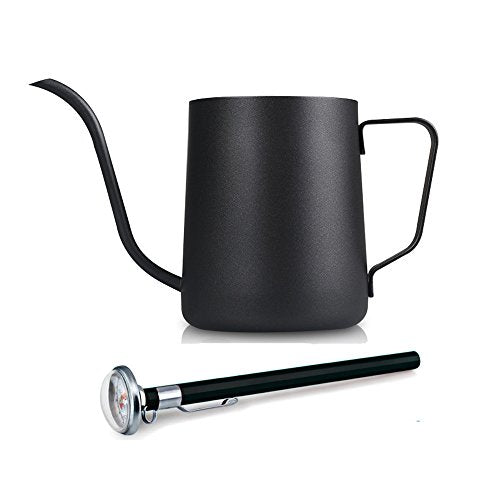 szdealhola 350ml/12Oz Stainless Steel Pour Over Drip Kettle Long Narrow Spout Black Coffee Pot with a Thermometer