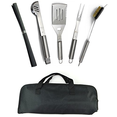 ValdoHome Stainless Steel BBQ Grilling Tool Set - 5 Piece Starter Barbecue Kit W/ Carry Bag