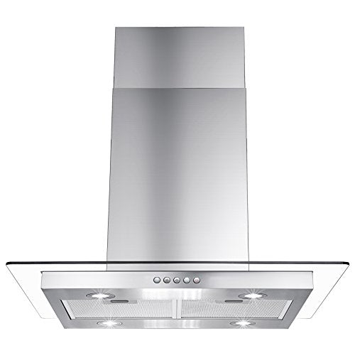 AKDY 30" Island Mount Stainless Steel & Tempered Glass Push Button Control Kitchen Range Hood