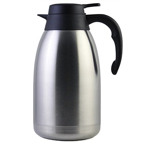 68 Oz Stainless Steel Thermal Carafe / Double Walled Vacuum Thermos / 12 Hour Heat Retention / 2 Litre