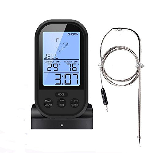 Food Thermometer,Cooking Thermometer,Meat Thermometer, Barbecue Thermometer, Oven Thermometer,Digital Wireless Remote Stainless Probe with Timer/Alarm & Smart Meat Probe for BBQ, Oven, Grill