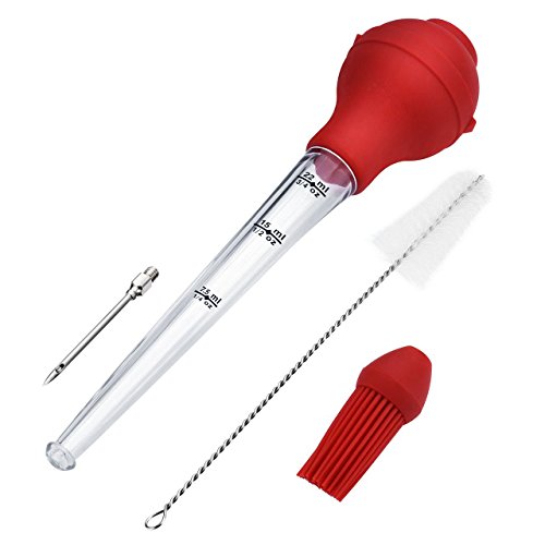 Aking Turkey Baster 4-Piece Set with Barbecue Basting Brush, Meat Marinade Injector Needle & Cleaning Brush, Perfect for Basting and Marinating Turkey, Beef, Pork, Fish