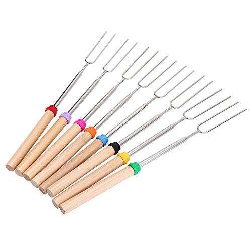 Telescoping Campfire Marshmallow Hotdog Roasting Sticks, Stainless Steel Barbecue(BBQ) Grilling Forks, Two Prong Metal Smores Skewers | Fire Pit, Camping, Bonfire Kids Accessories