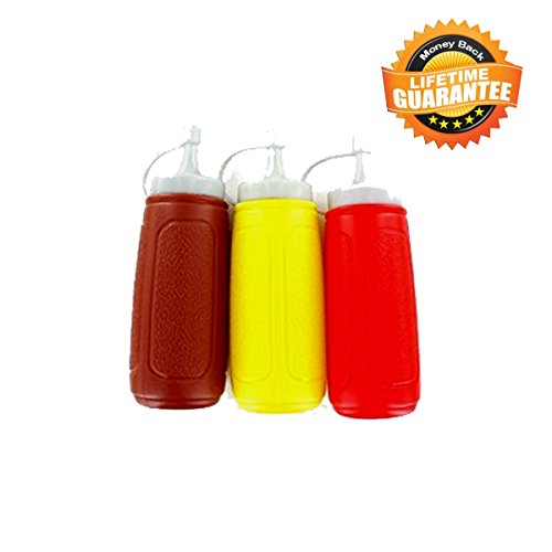 Condiment Containers Dispenser Picnic Table Set Ketchup and Mustard Squeeze Bottles 3 Squeeze Bottle Dispensers for Camping Cookware Picnic Baskets and Picnic Time Great Grill Accessories