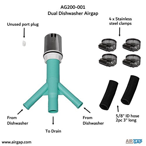 Amerigap T52 Extra Long Thread Air Gap with Twin Inlet Ports for Dishwasher and Disposal - Chrome