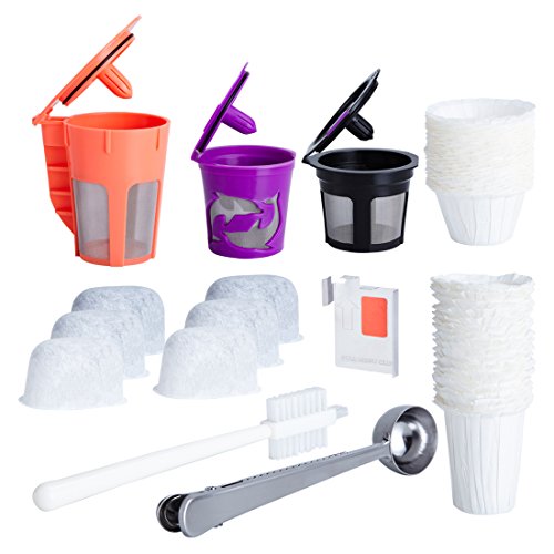 Reusable K Cups and Carafe for Keurig 2.0 Bundle with Water Filters, Disposable Filters and Coffee Accessories (8 items)