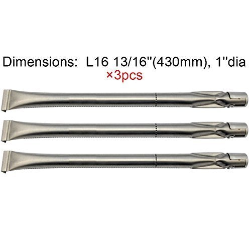 (3-pack) Universal Stainless Steel Replacement Straight Pipe Burner for Charmglow,Nexgrill,Costco Kirkland,Perfect Glo,Permasteel,Sterling Forge,and Other Grills(16 13/16"x1")