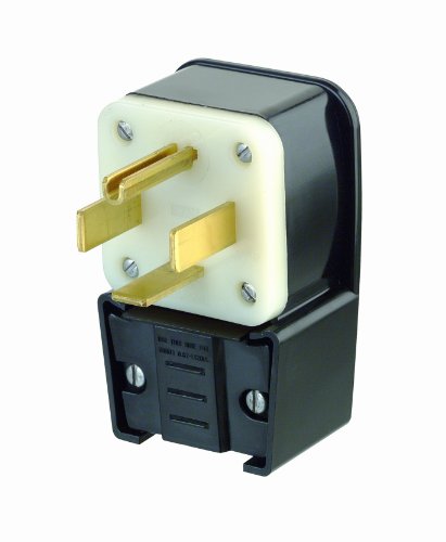 Leviton 9462-P 60 Amp, 125/250 Volt, Straight Blade, Plug, Industrial Grade, Grounding, Angle, Black