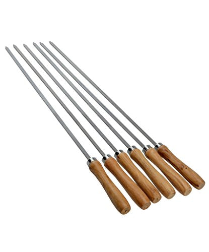 Simpleulife Flat Stainless Steel BBQ Barbecue Kabob Skewers For Grilling, 16 Inch Long Metal Shish Kebab Skewers With Wooden Handle, 6 Pieces a Pack