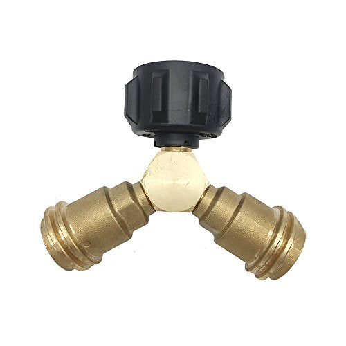 MENSI Propane Y-Splitter Tee Adapter 1-Male QCC and 2-Female QCC Connector 100% Solid Brass