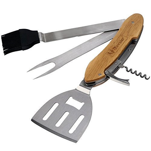BBQ Tool Set Cooking Gadget Incl. 5 Grill Accessories For Outdoor Kitchen Fire Pit Barbecue. Unique, Cool, Birthday or Decor Housewarming Cookware Gift For Men, Women and Grill Masters