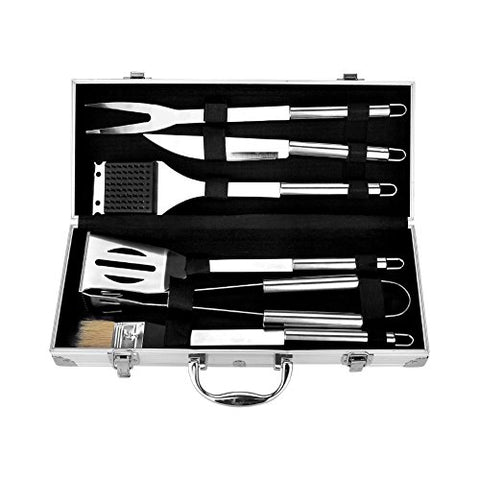 Earthfriendly 6-Piece Stainless Steel Grill Tools Set with Barbecue Accessories - Stainless Steel Utensils with Aluminum Case - Premium Outdoor Grilling Kit (6, 14.56" 62.75")