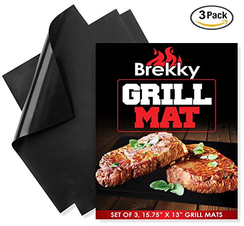 Brekky BBQ Grill Mat - Set of 3 - Teflon Nonstick Grilling Accessory - Perfect for Charcoal, Electric and Gas Grill