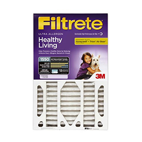 Filtrete Healthy Living Ultra Allergen Deep Pleat Filter, MPR 1550, 20-Inch x 20-Inch x 4-Inch (4-3/8-Inch Depth), 4-Pack