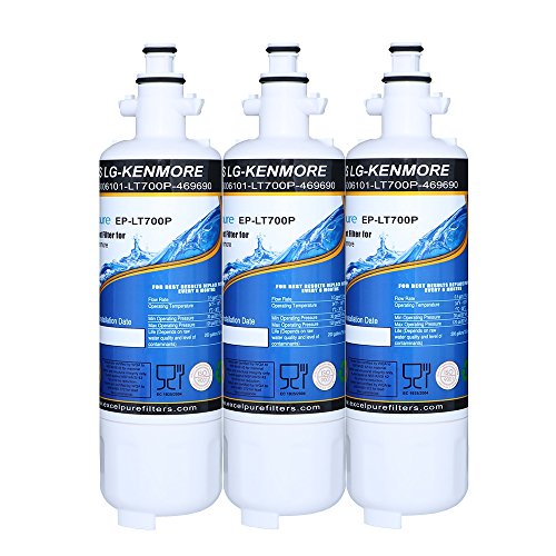 Excelpure Refrigerator Water Filter Replacement Cartridge Compatible with LG LT700P, ADQ36006101, ADQ36006102, Kenmore 469690, Water Sentinel WSL-3 and more