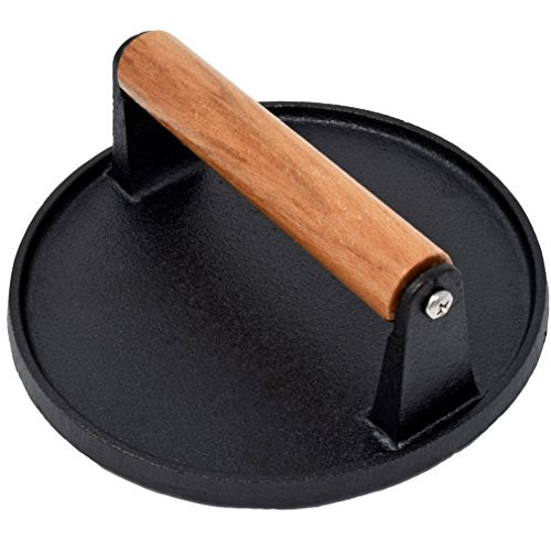 Evelots 7-Inch Cast Iron Bacon Press with Wood Handle, Round