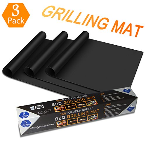 BUDGET & GOOD Grill Mat 100% Non-stick BBQ Grill & Baking Mats - FDA-Approved, PFOA Free, Reusable and Easy to Clean - Works on Gas, Charcoal, Electric Grill and More - 15.7 x 13 Inch