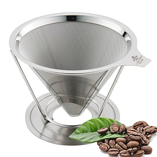 Pour Over Stainless Steel Coffee Dripper-4 Cup Drip Cone Best Reusable Manual Pourover Paperless Dripper Brewer No Rust Cone Ultra Fine Filter Fast Easy to Use and Clean Portable Maker