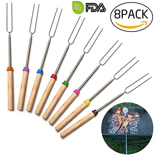 Roasting Sticks Smore Sticks BBQ Hot Dog Fork 32 Inch Patio Fire Pit Camping Cookware Campfire Cooking Utensil for Party Accessories(Set of 8)