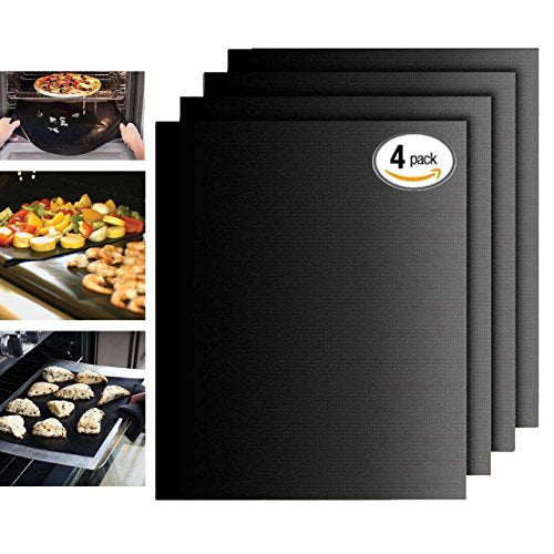 Grill Mat - Set of 4 Non Stick BBQ Grilling Mats - Heavy Duty, Reusable, and Easy to Clean - Extended Warranty (Pack 4)