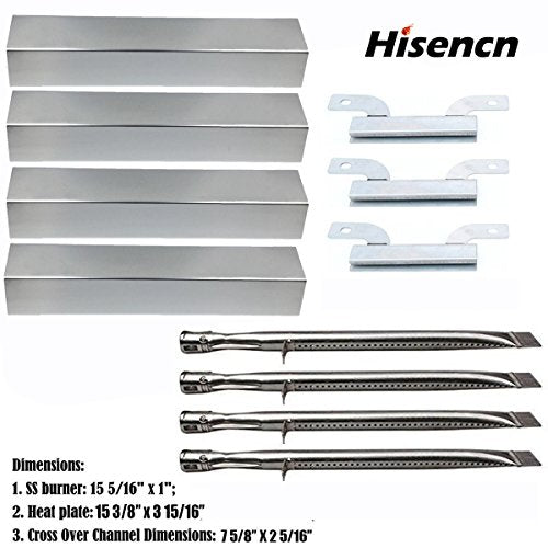 Hisencn Replacement Barbecue Grill Gas bbq Brinkmann 810-3660-S 810-3660-F 810-4557-0 810-4457-F Gas 4pack Stainless Steel Grill Burners Stainless Steel Carry Over Tube Stainless Steel Heat Plate