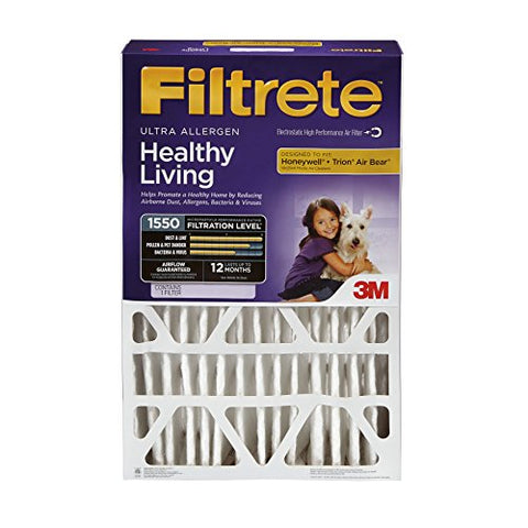 Filtrete Healthy Living Ultra Allergen Deep Pleat Filter, MPR 1550, 20-Inch x 20-Inch x 4-Inch (4-3/8-Inch Depth), 4-Pack