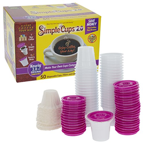 Disposable Cups for Use in Keurig® 2.0 Brewers - 50 - 2.0 Cups, Lids, and Filters - Use Your Own Coffee in 2.0 K-Cups